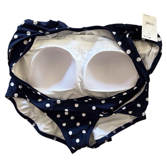 Lands' End Womens UPF 50+ Navy Blue Polka Dot One Piece Swimsuit Large (14/16) - Picture 5 of 10